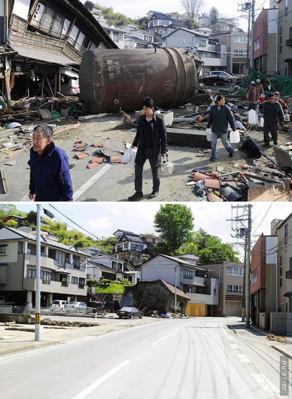 Фото после цунами и через 3 месяца. Япония восстанавливается...