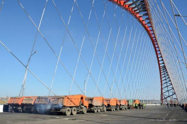Испытание нового Бугринского моста на прочность