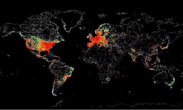 Глобальное использование интернета на карте