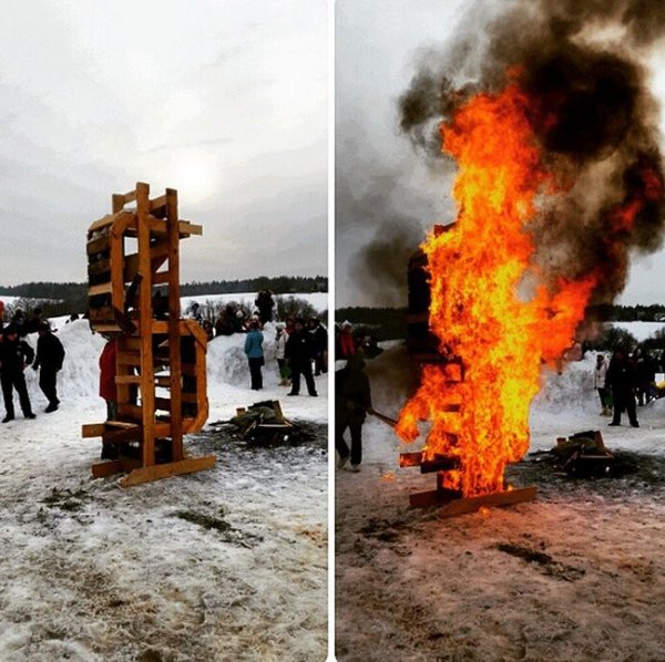 В усадьбе Мураново на Масленицу сожгли деревянный символ доллара