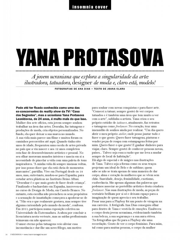 Yana Protasova - Insomnia Magazine Issue 01 April 2015 Portugal
