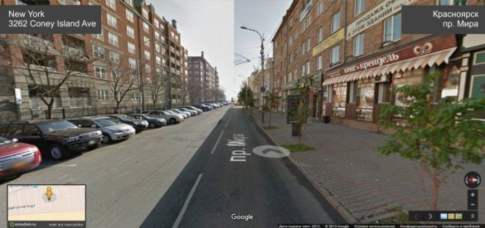 Склеенные панорамы Google Street View показали сходство между Нью-Йорком и Красноярском