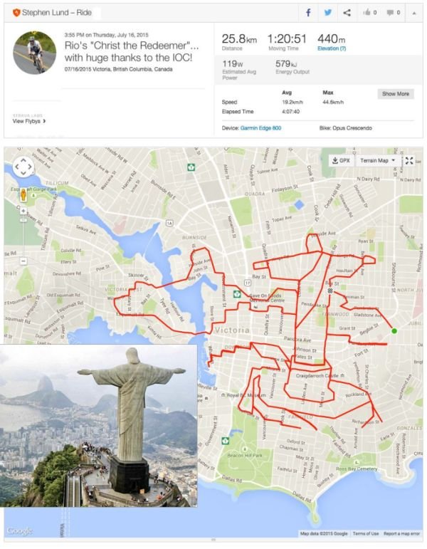 Художник создает прикольные рисунки с помощью велосипеда и GPS-трекера