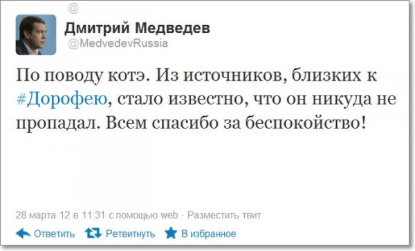 Дмитрий Медведев потерял кота