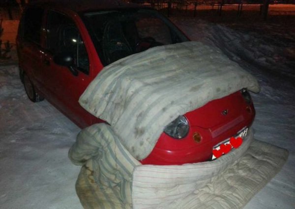Как девушка заботится о своем автомобиле в мороз