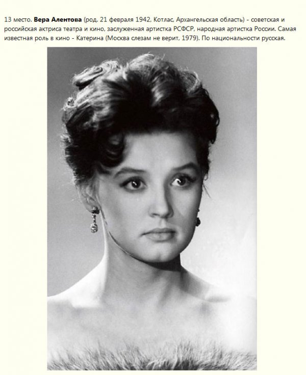 Один из возможных рейтингов самых красивых актрис советского кино
