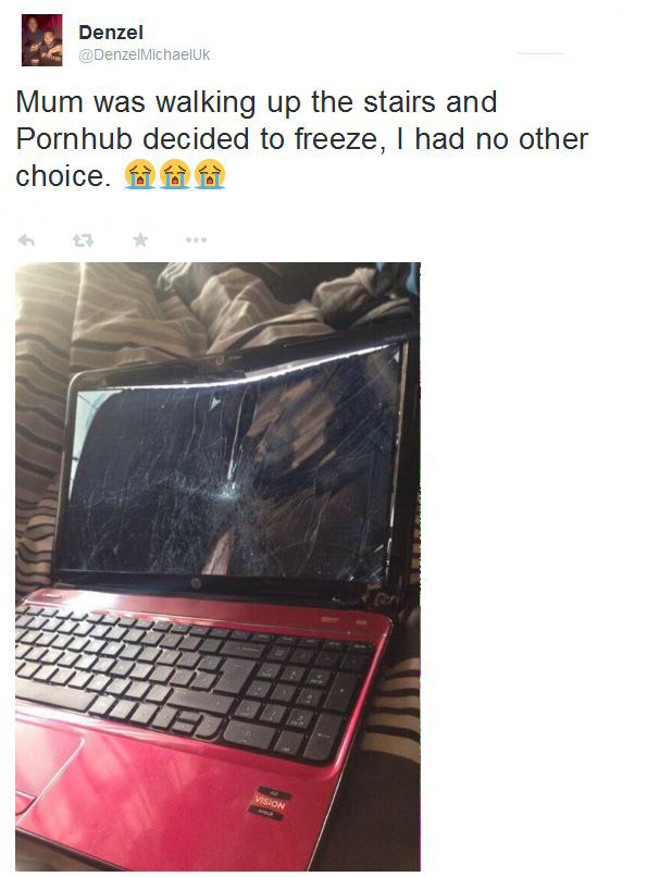 Известный порносайт вышлет своему пользователю новый ноутбук, взамен старого, который он разбил, опасаясь, что мать застанет его за просмотром порно