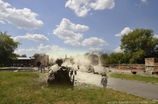 Совмещенные военные и современные снимки Брестской крепости