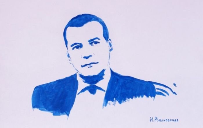 Питерская художница Ирина Романовская нарисовала грудью портреты Путина и Медведева