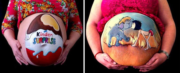 Оригинальное предложение руки и сердца и другие великолепные рисунки на животах беременных женщин