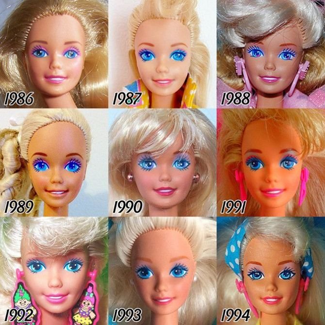 Как с годами менялось лицо куклы Барби