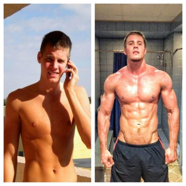 Бывшие «дрыщи» на фото до и после занятий в тренажерном зале