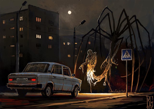 Иллюстрации повседневных городов, наполненные атмосферой страха (11 рисунков)